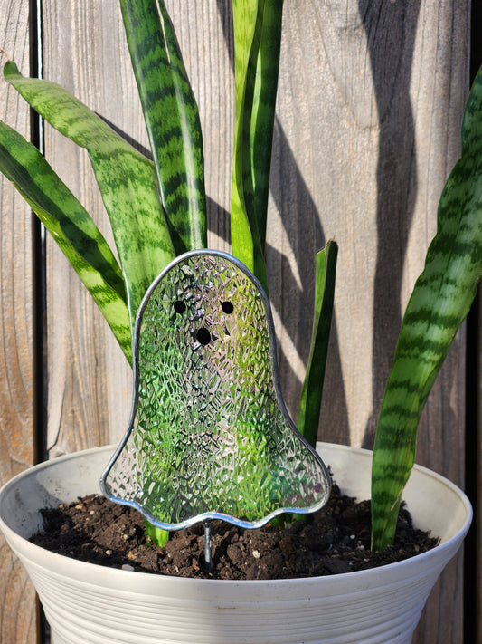 Ghost Stained Glass Plant Stake- Iridescent Textured Glass