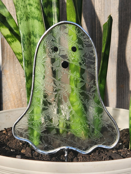 Ghost Stained Glass Plant Stake- Ice Flake Glass