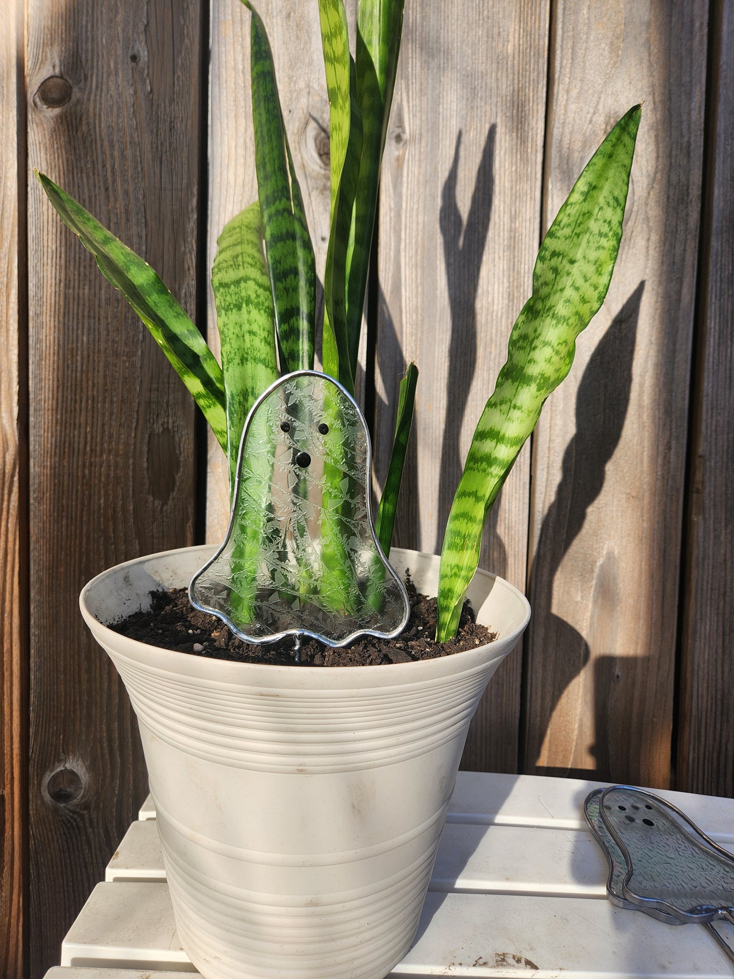 Ghost Stained Glass Plant Stake- Ice Flake Glass