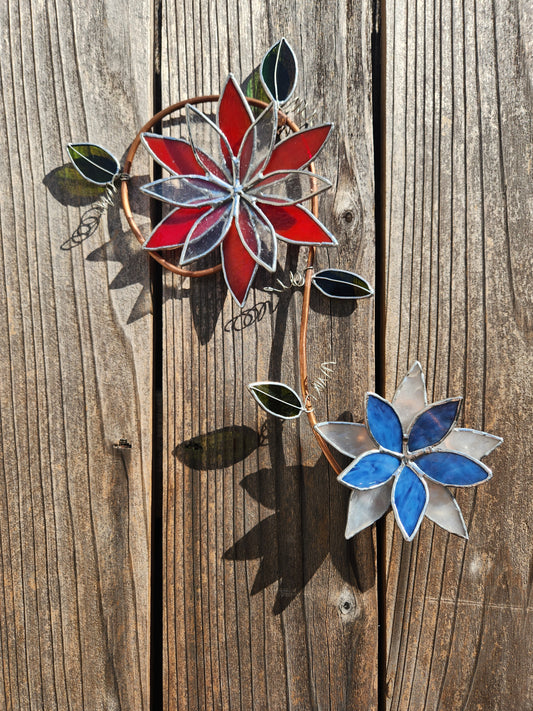 Red, White & Blue Floral Stained Glass Flourish