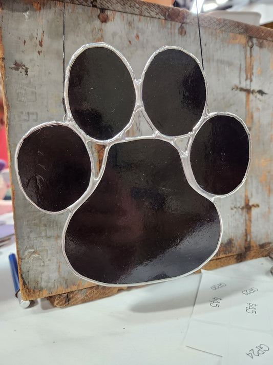 Eggplant Purple Stained Glass Paw Print