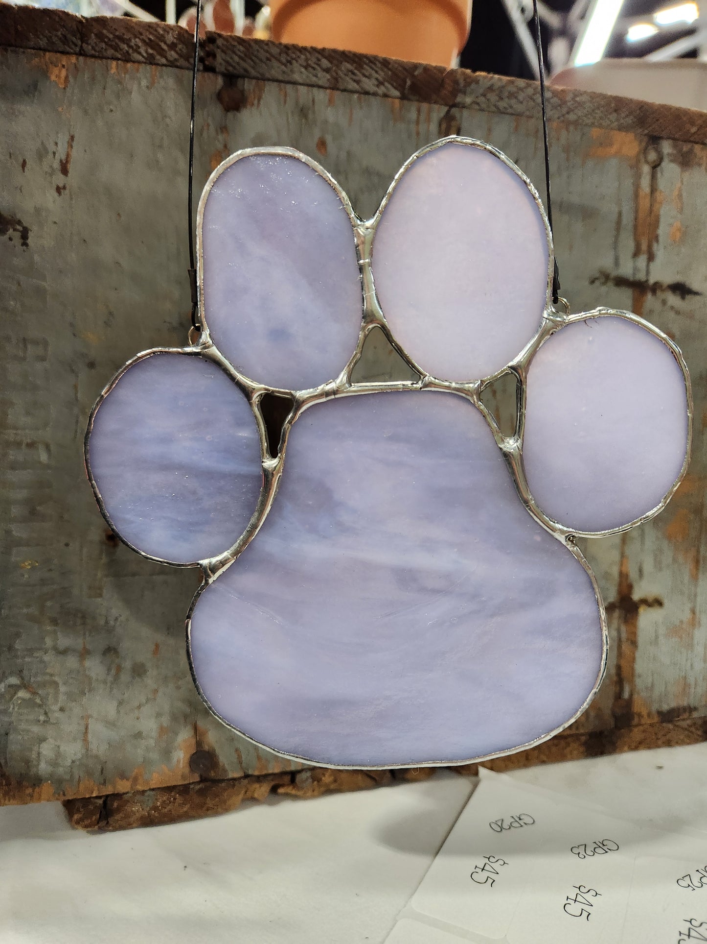 Lilac Cloud Textured Stained Glass Paw Print