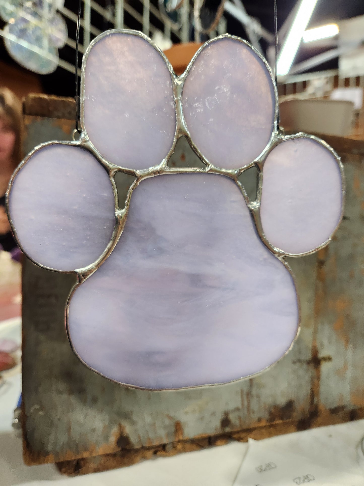 Lilac Cloud Textured Stained Glass Paw Print