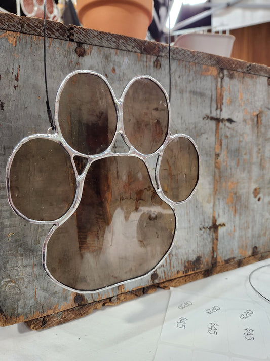 Tan Waterglass Stained Glass Paw Print