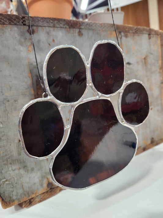 Chocolate Brown Stained Glass Paw Print