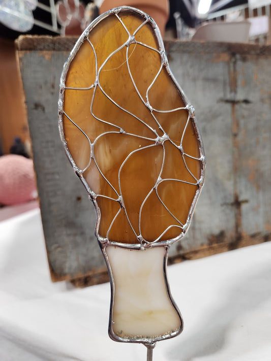 Stained Glass Morrel Mushroom Plant Stake