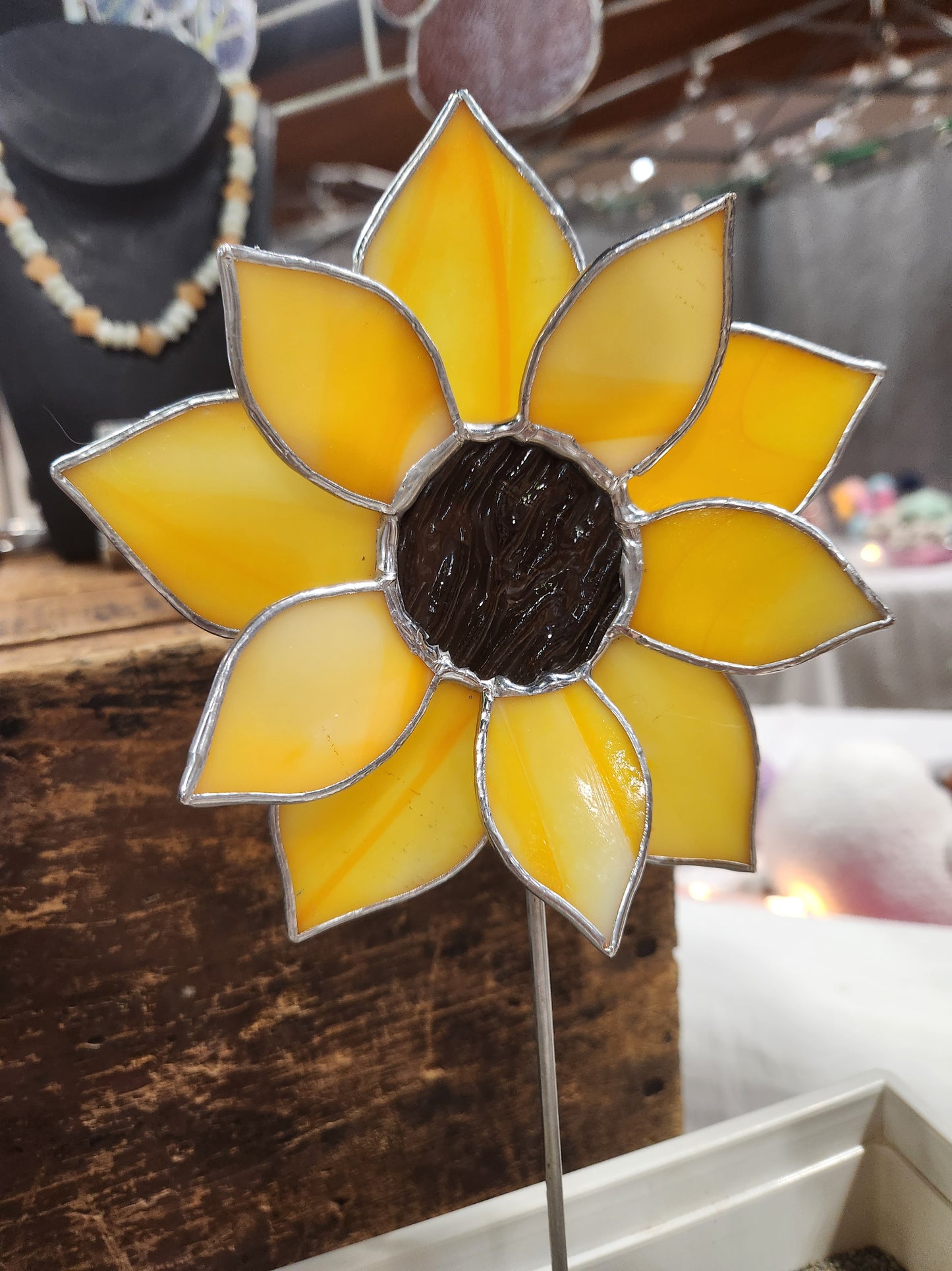 Yellow Sunflower Plant Stake with Texture Brown Center