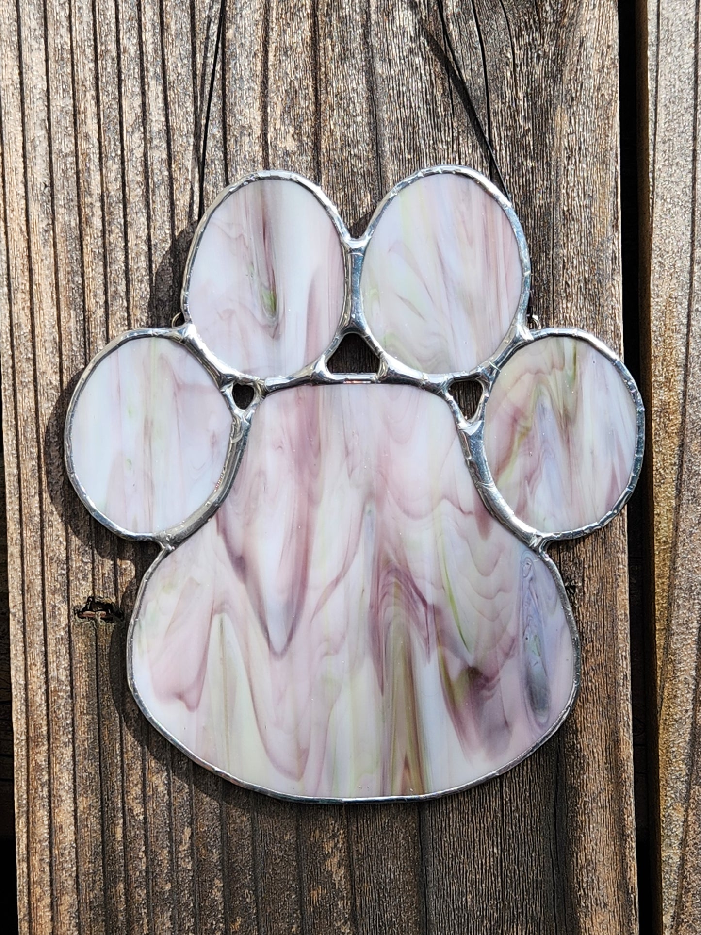 Purple and Green Whispy Stained Glass Paw Print