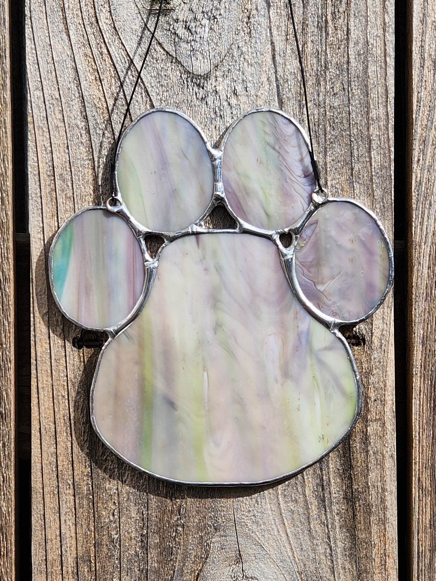 Purple and Green Whispy Stained Glass Paw Print