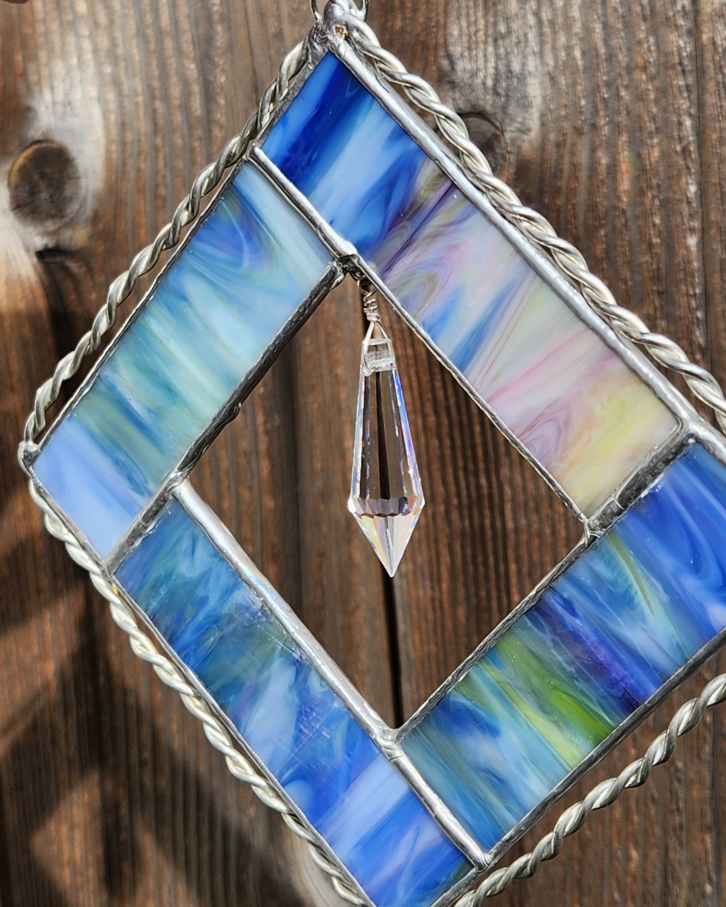 Blue, Green & Purple Wispy Stained Glass Suncatcher