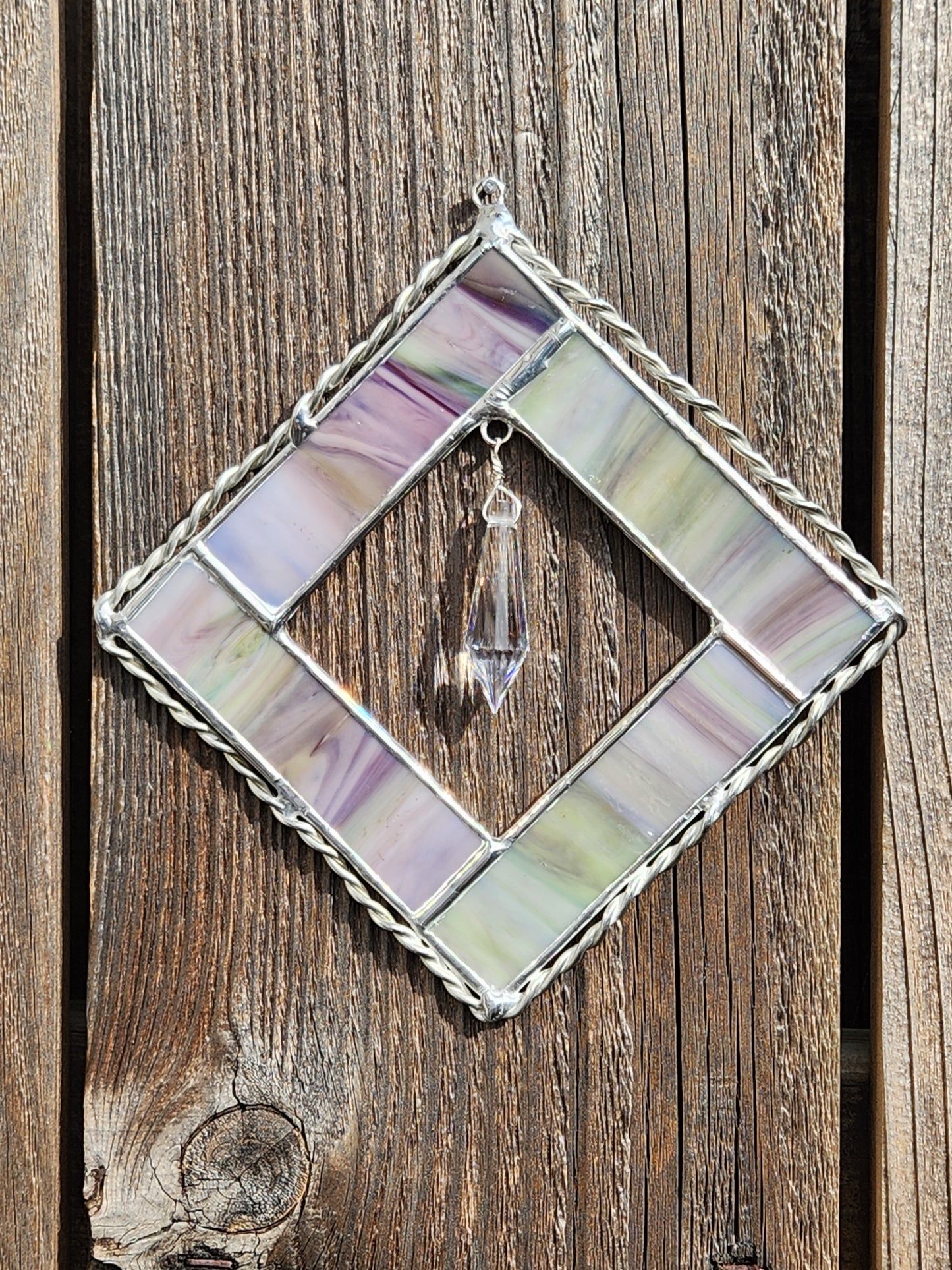 Purple and Green Wispy Stained Glass Suncatcher