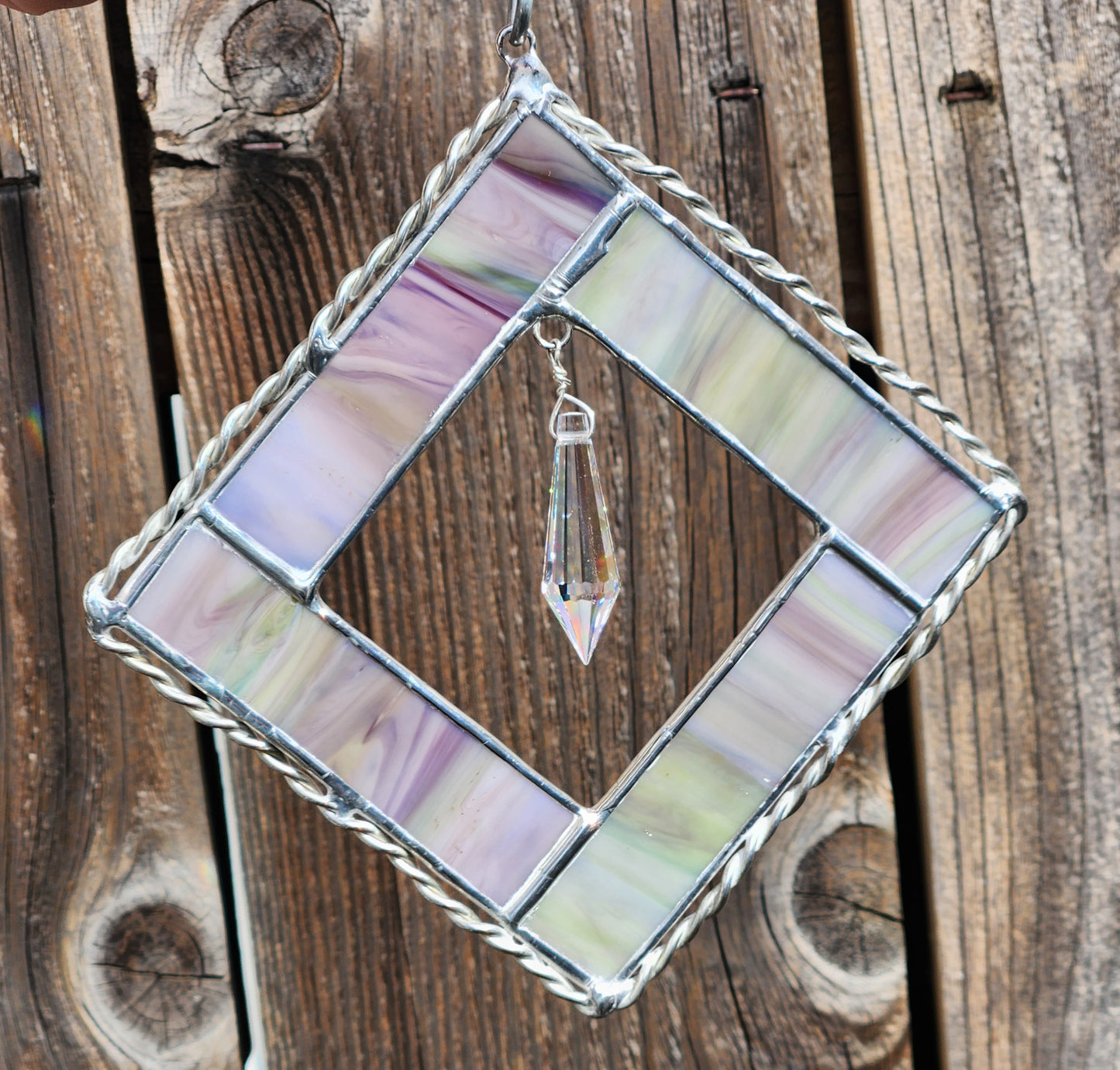 Purple and Green Wispy Stained Glass Suncatcher