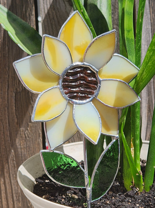 Yellow Sunflower Plant Stake with Texture Brown Center