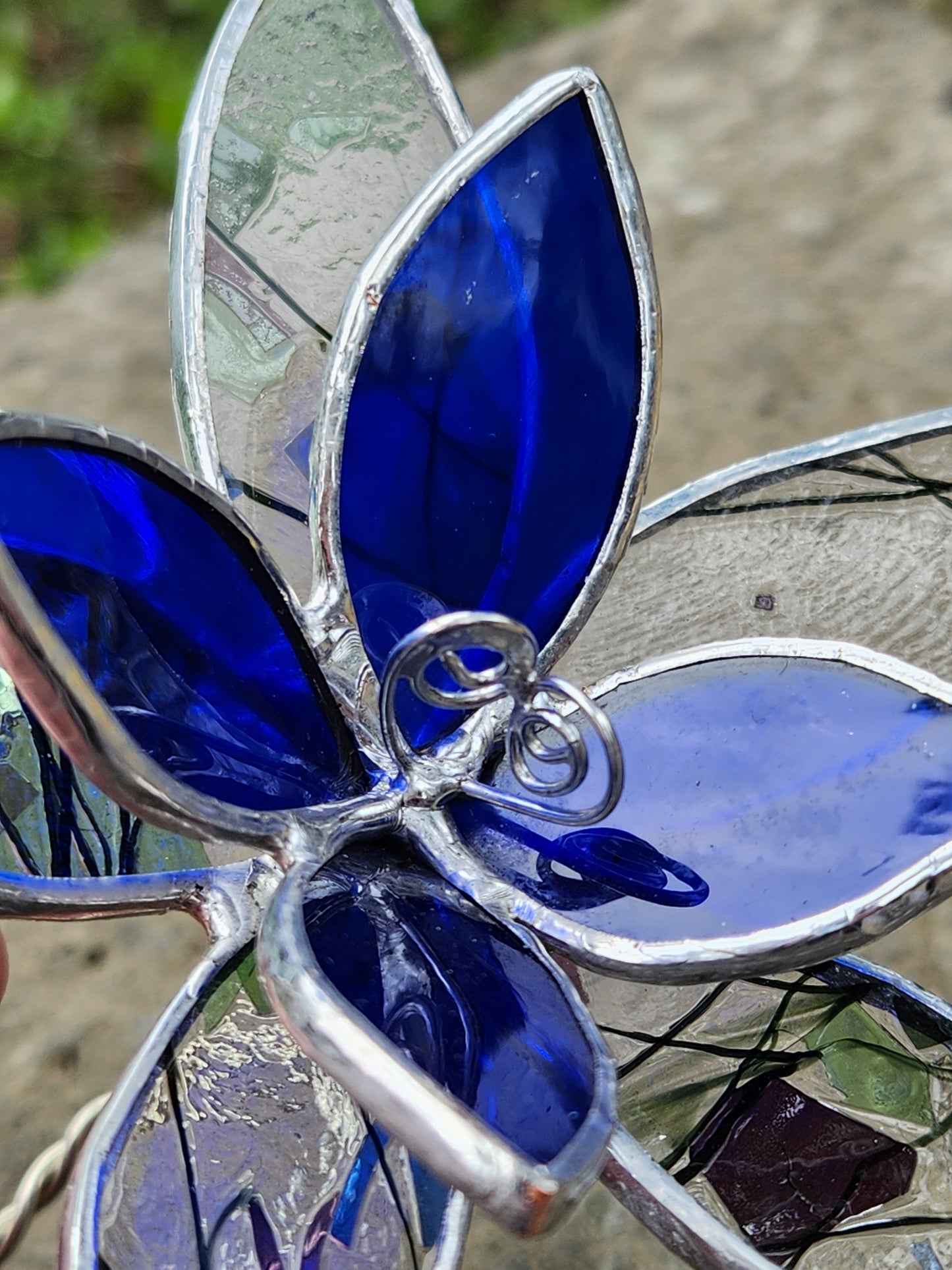 Blue Baroque & Confetti Glass Stained Glass Table Flower