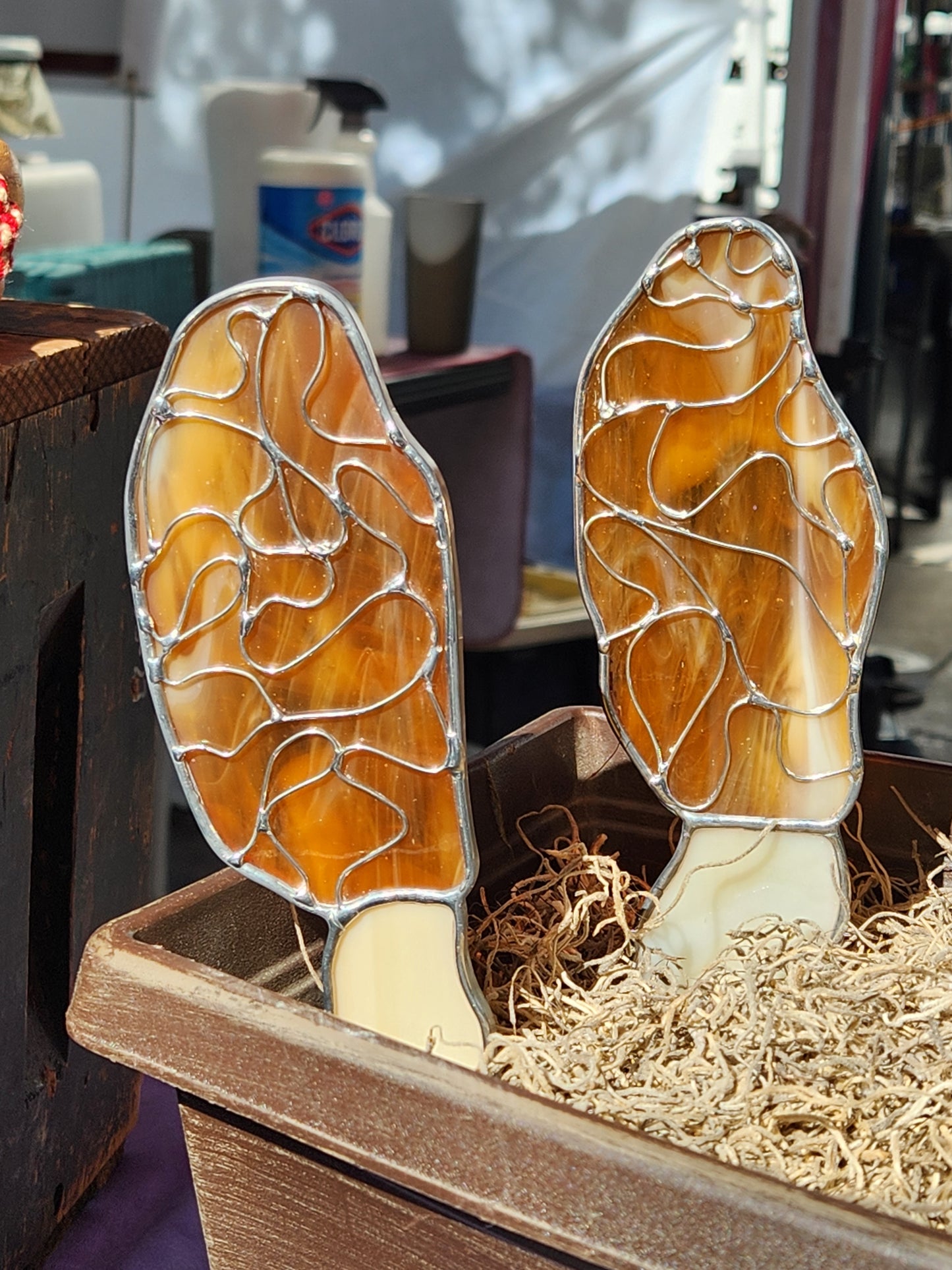 Morel Mushroom Stained Glass Plant Stake
