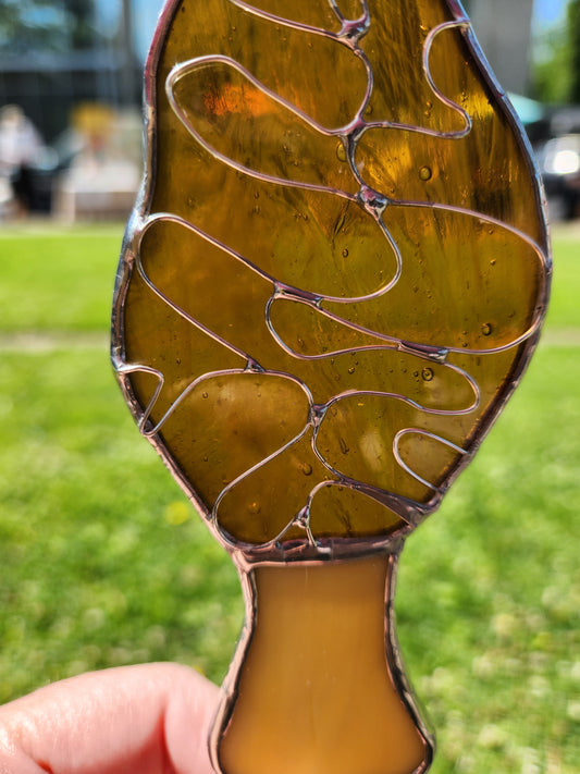 Life-Sized Morel Mushroom Stained Glass Plant Stake
