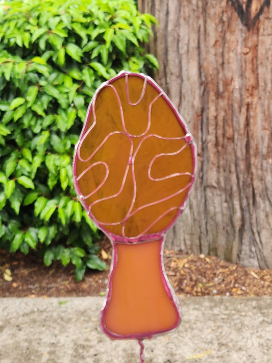 Life-Sized Morel Mushroom Stained Glass Plant Stake