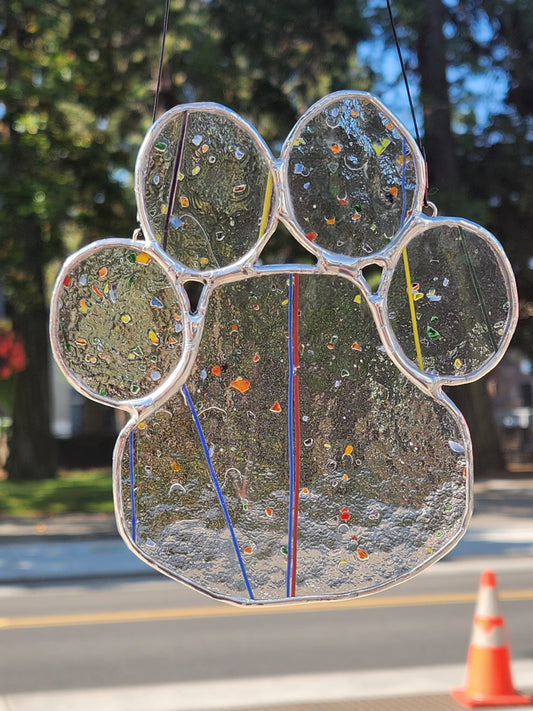 Rainbow Confetti Stained Glass Paw Print