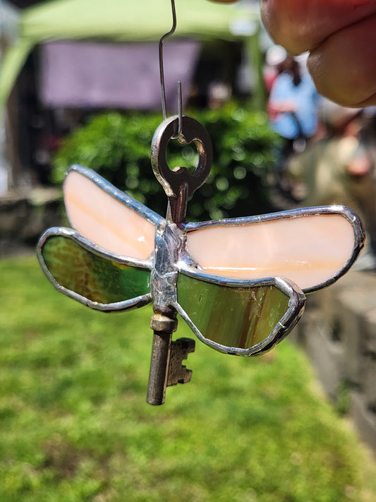 Orange and Green Mottled Stained Glass Flying Key
