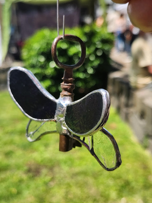 Dichroic & Clear Crinkle Stained Glass Flying Key