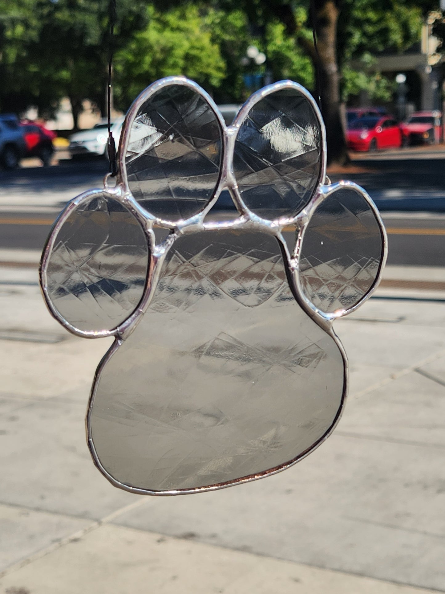 Gray Translucent Swirl Stained Glass Paw Print