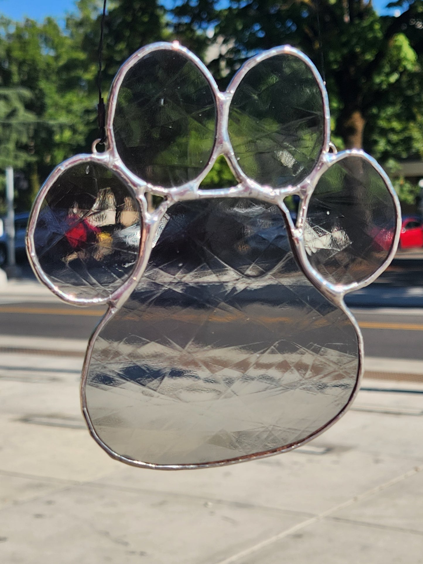 Gray Translucent Swirl Stained Glass Paw Print