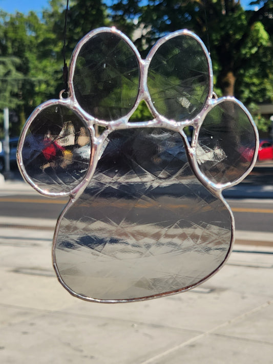 Gray Translucent Swirl Stained Glass Paw Print