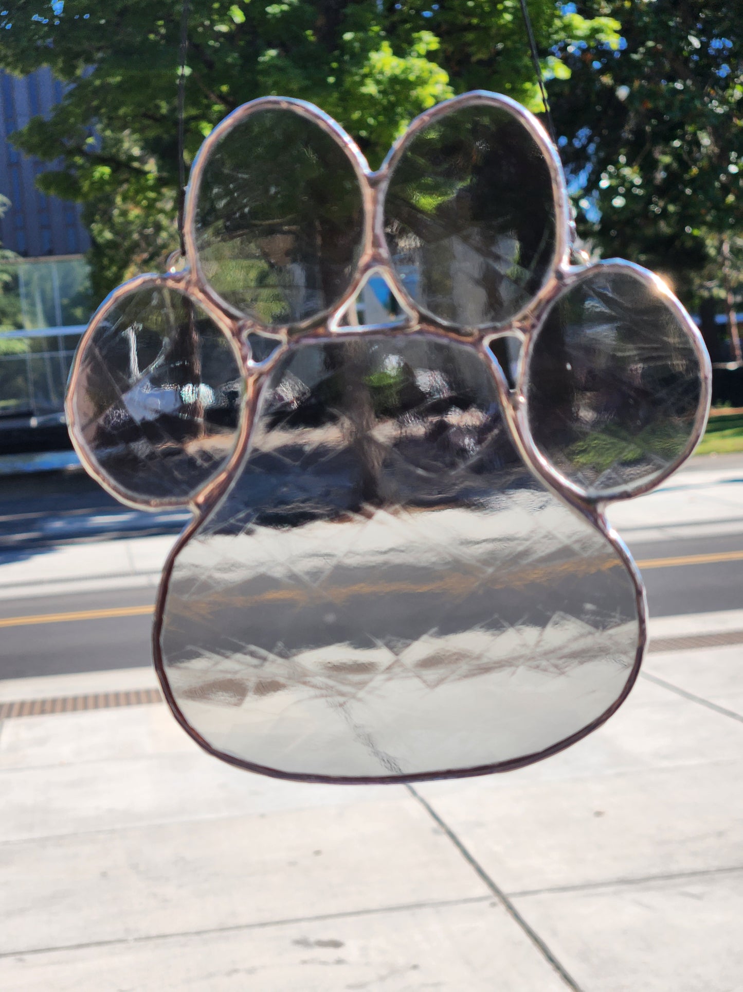 Gray Translucent Swirl Stained Glass Paw Print