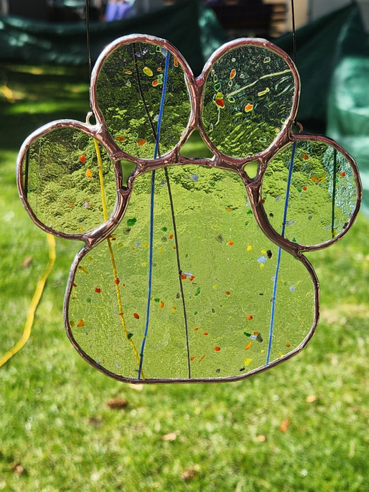 Rainbow Confetti Stained Glass Paw Print II