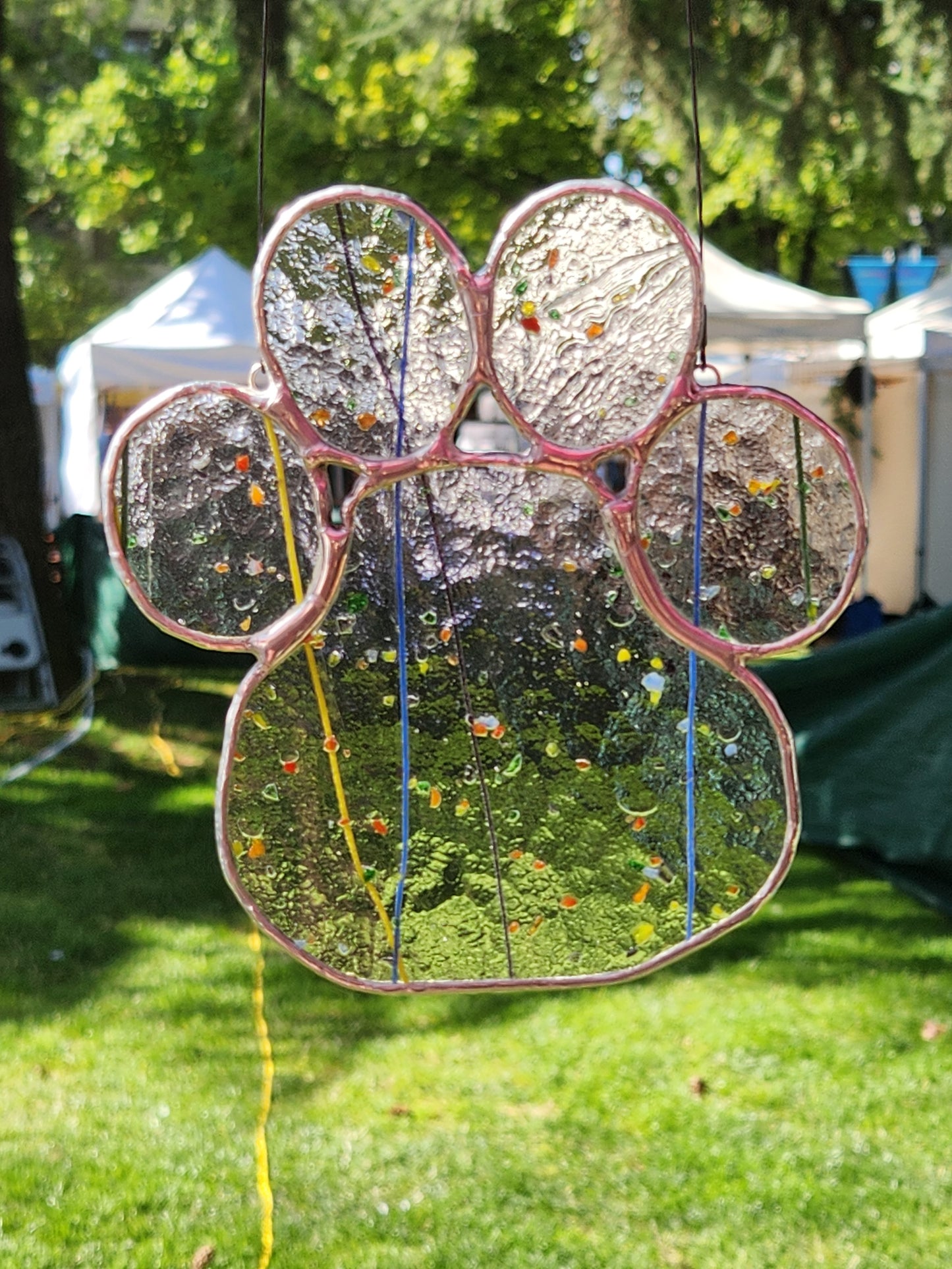 Rainbow Confetti Stained Glass Paw Print II