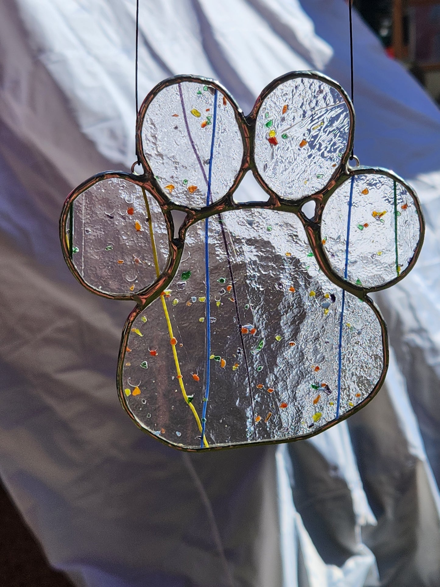 Rainbow Confetti Stained Glass Paw Print II