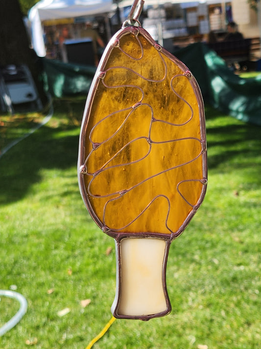 Hanging Stained Glass Morrel Mushroom