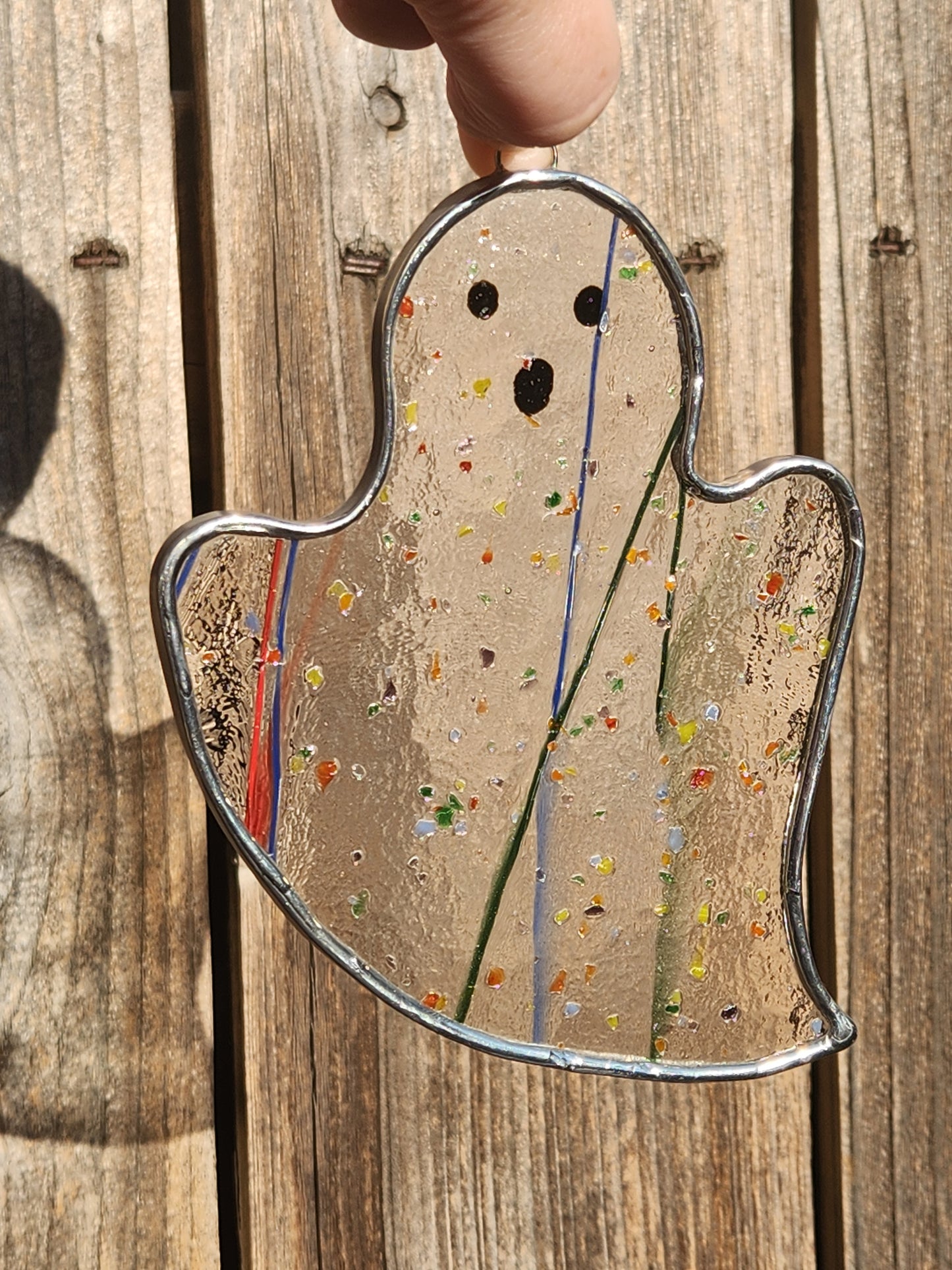 Rainbow Confetti Hanging Haunting Ghost Stained Glass