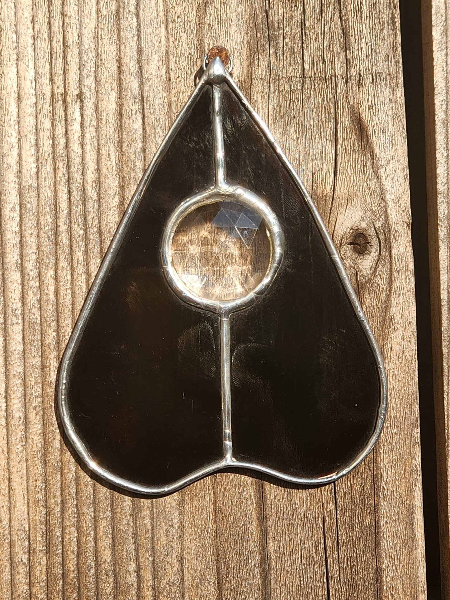 Streaky Brown & Large Clear Jewel Stained Glass Planchette