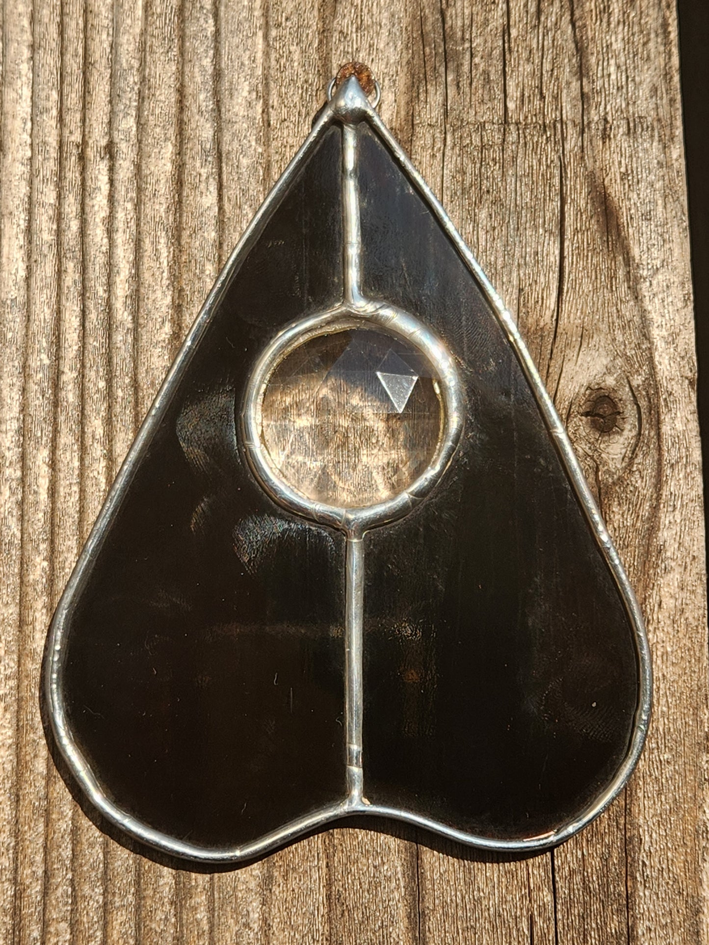 Streaky Brown & Large Clear Jewel Stained Glass Planchette