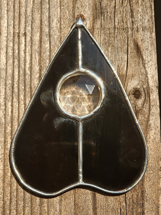 Streaky Brown & Large Clear Jewel Stained Glass Planchette