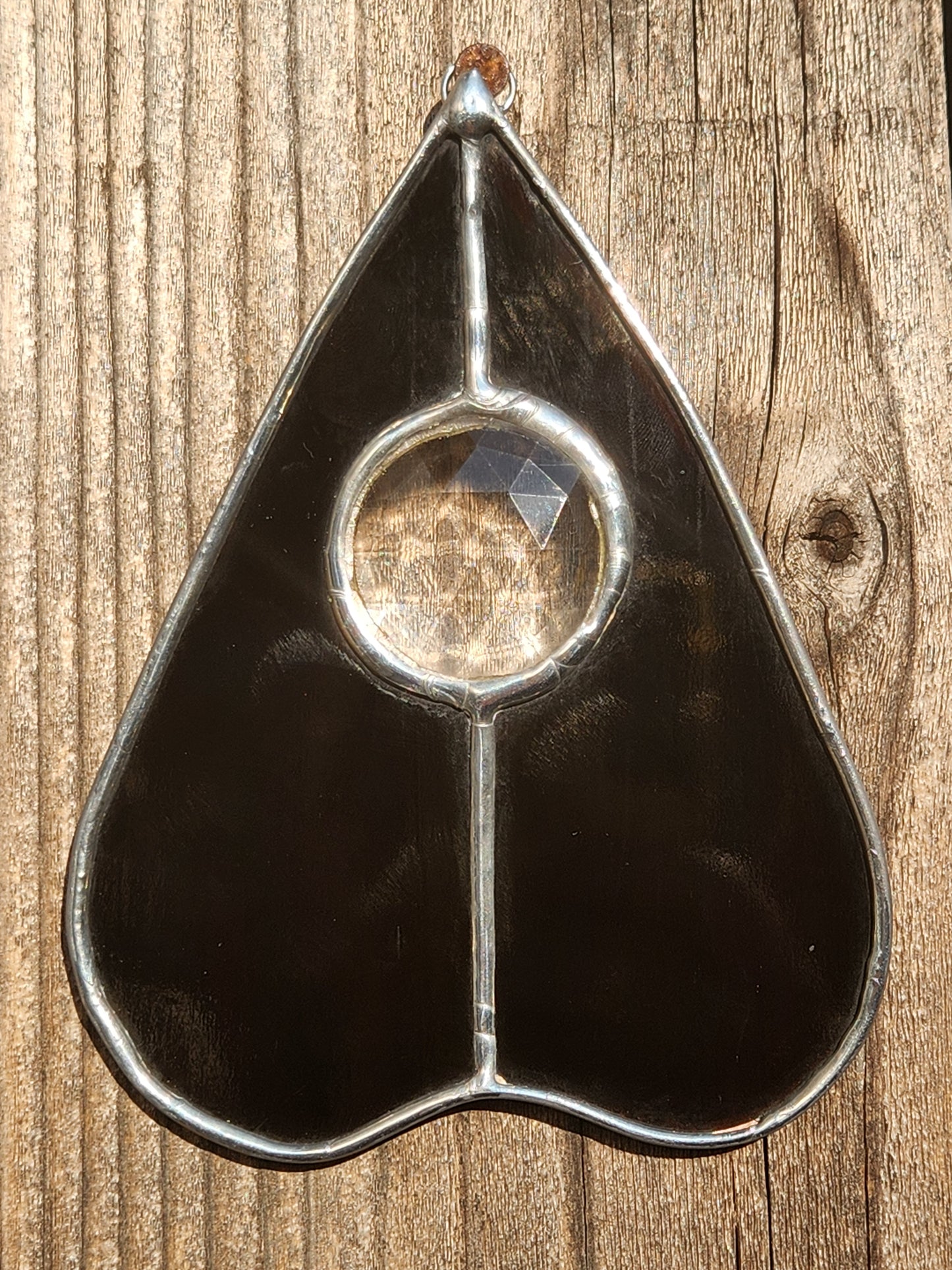 Streaky Brown & Large Clear Jewel Stained Glass Planchette