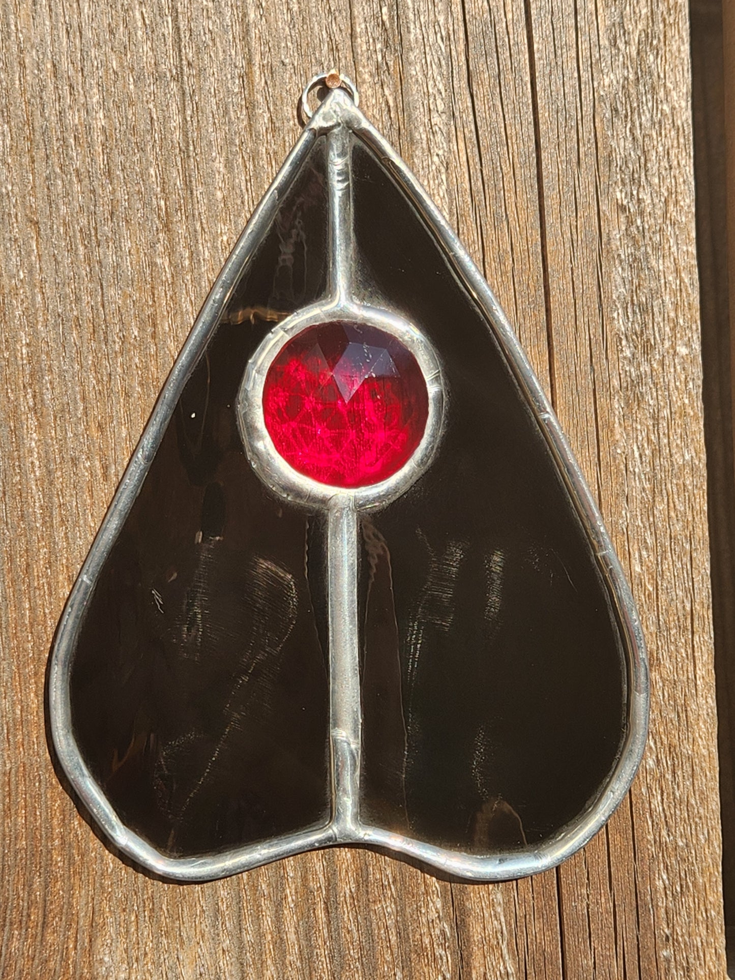 Black Waterglass & Red Jewel Stained Glass Planchette