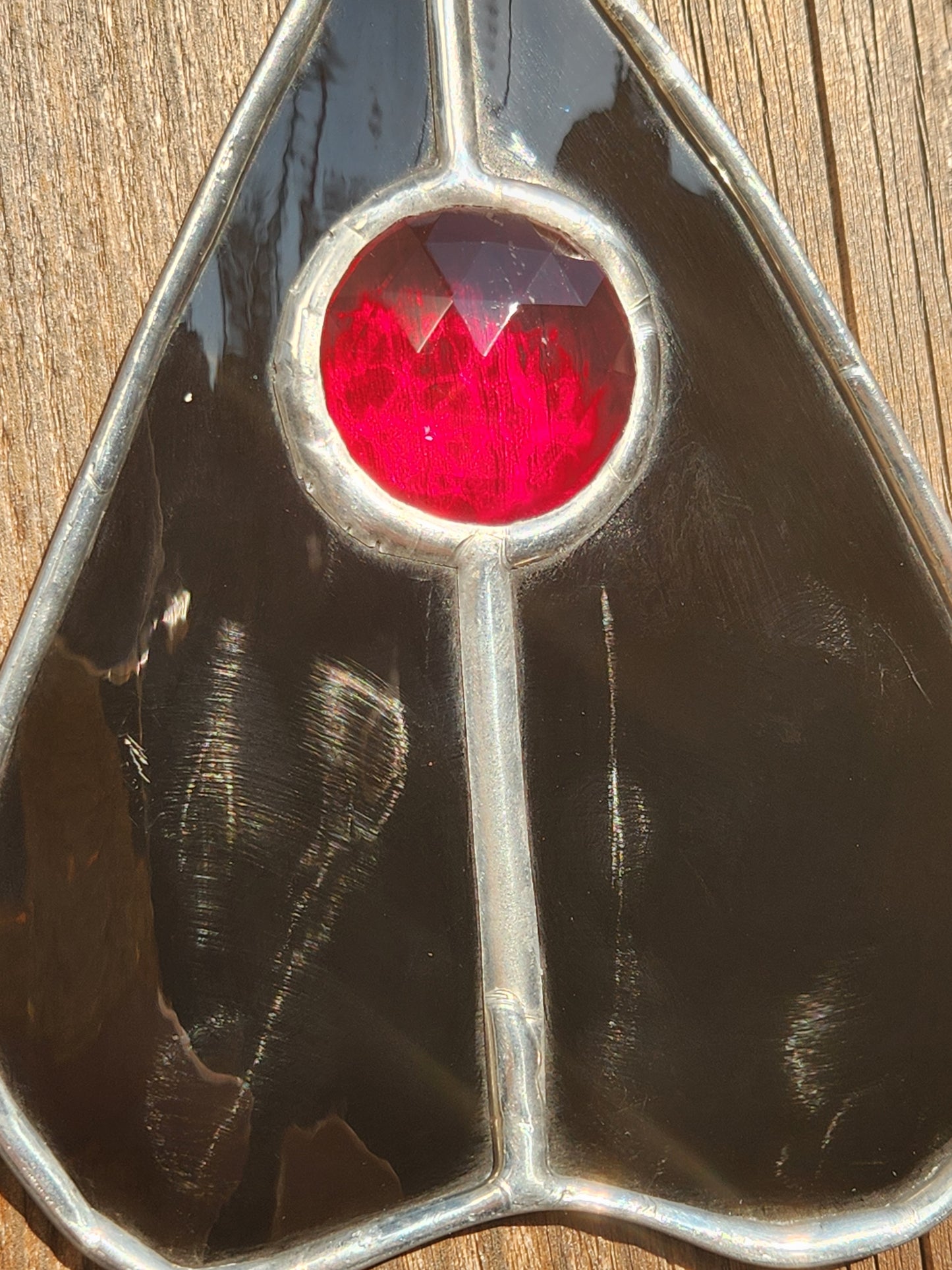 Black Waterglass & Red Jewel Stained Glass Planchette