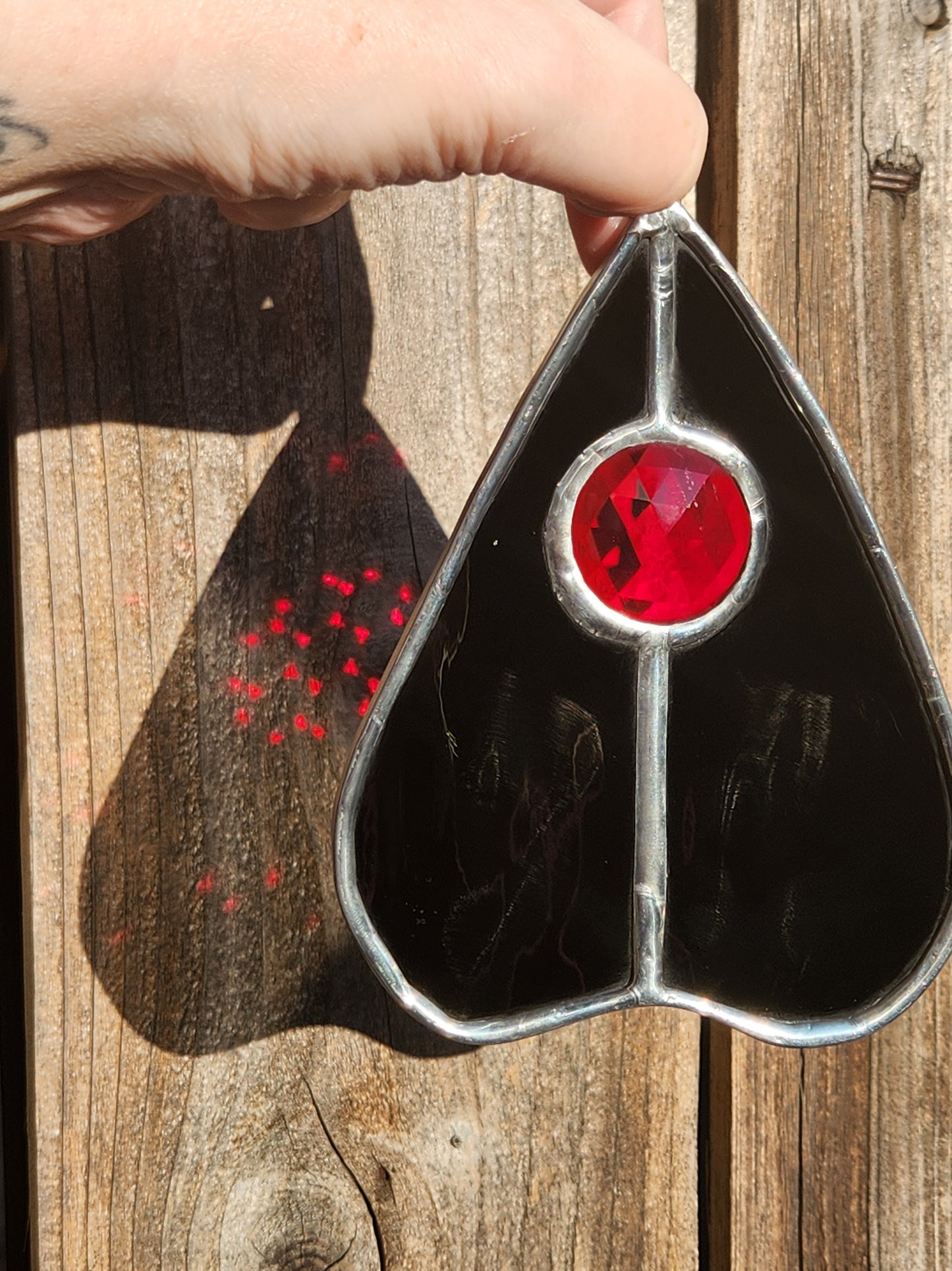 Black Waterglass & Red Jewel Stained Glass Planchette
