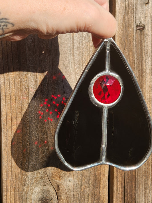 Black Waterglass & Red Jewel Stained Glass Planchette