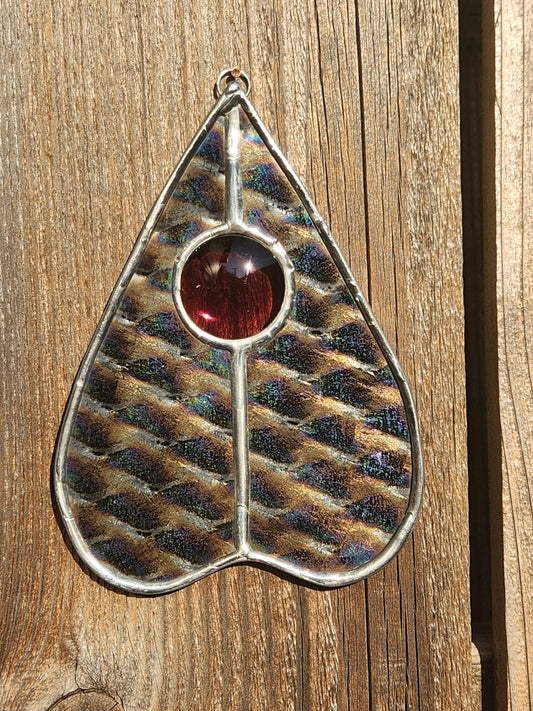 Dark Dichroic Glass & Mauve Nugget Stained Glass Planchette