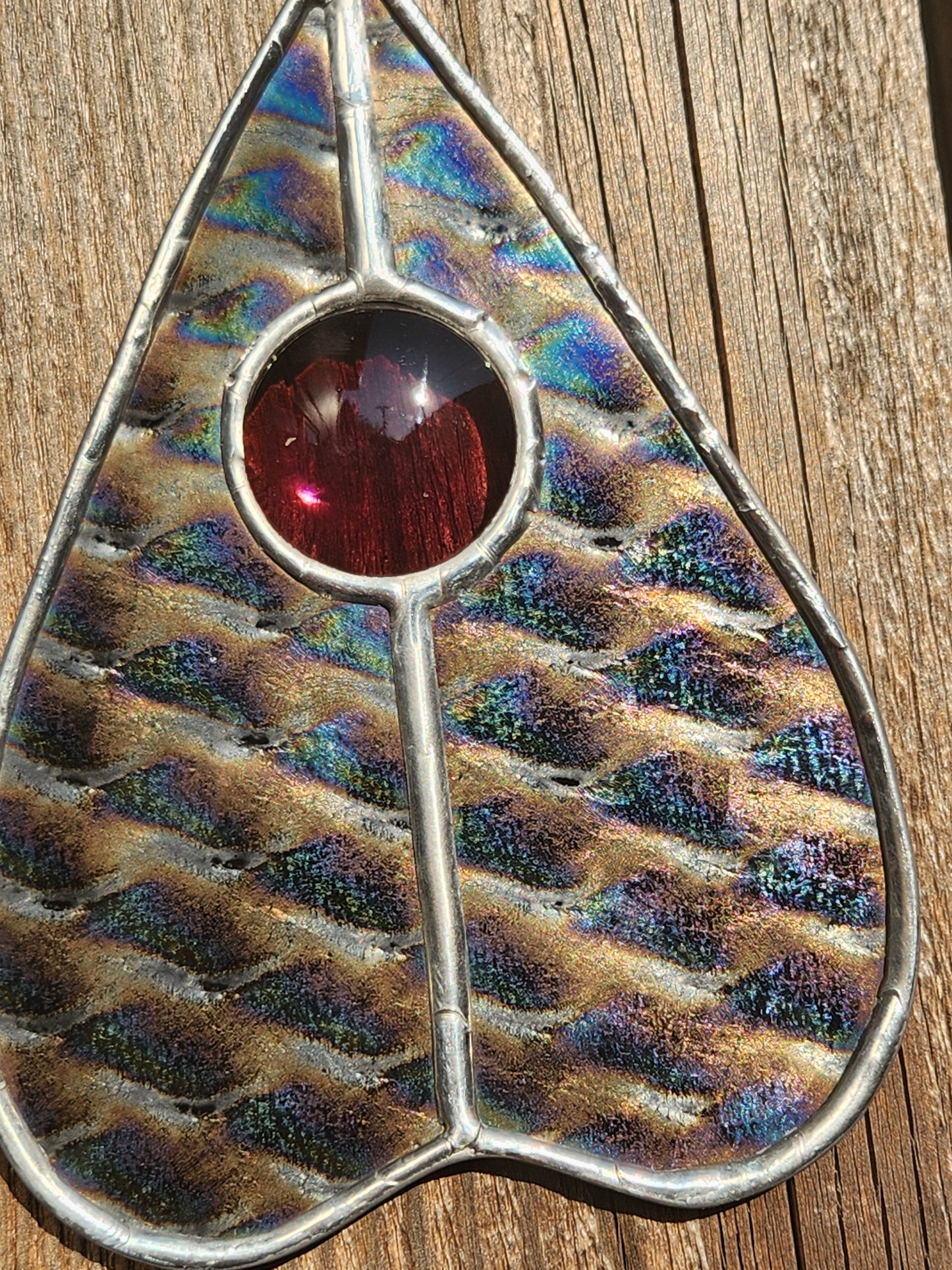 Dark Dichroic Glass & Mauve Nugget Stained Glass Planchette
