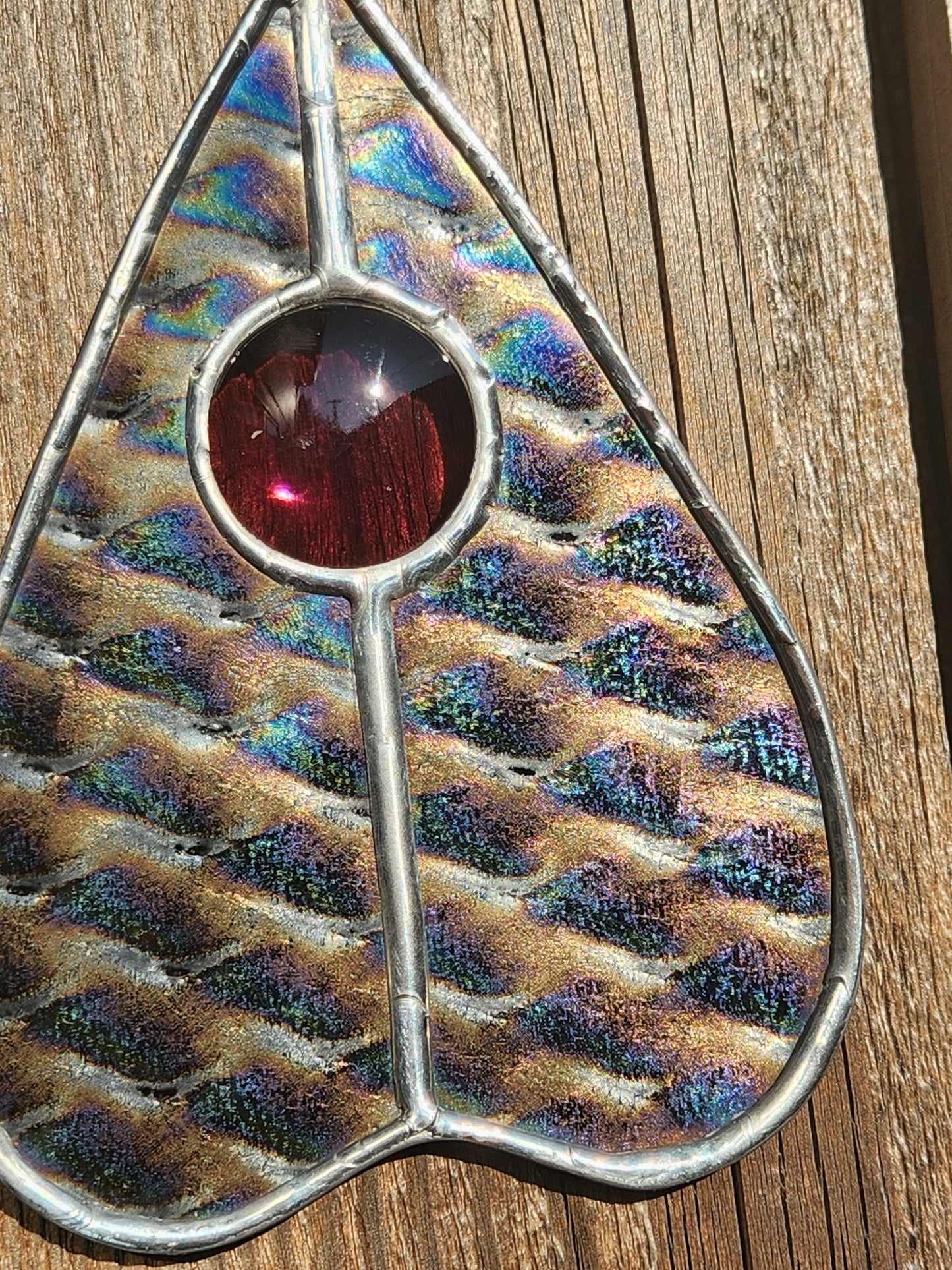 Dark Dichroic Glass & Mauve Nugget Stained Glass Planchette