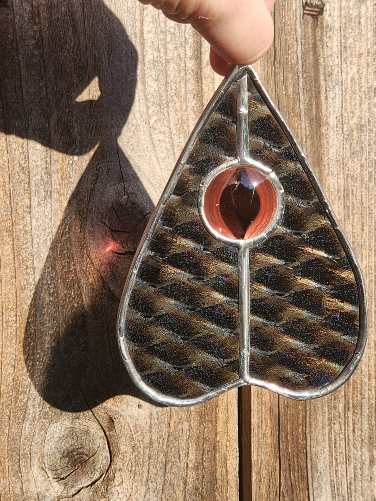 Dark Dichroic Glass & Mauve Nugget Stained Glass Planchette