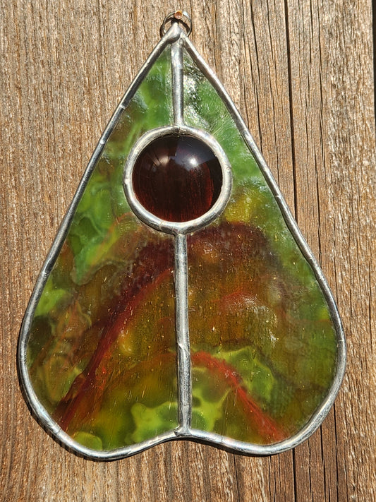 Mottle Green & Brown Nugget Stained Glass Planchette