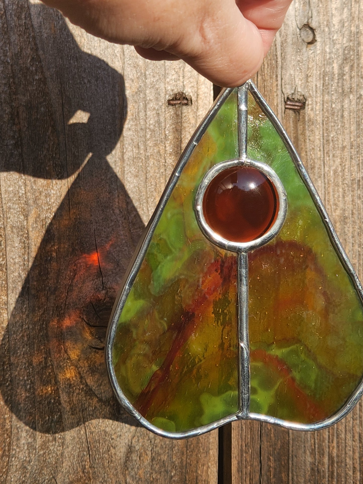 Mottle Green & Brown Nugget Stained Glass Planchette