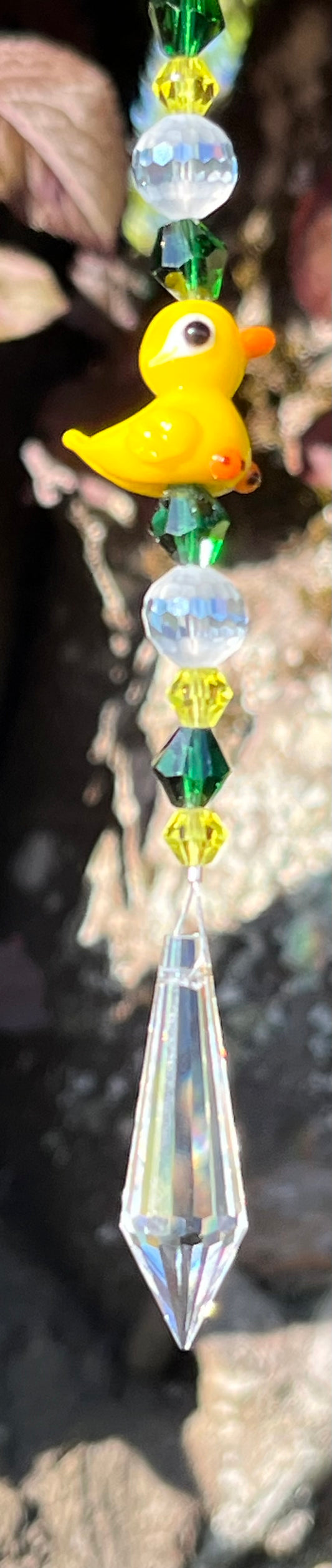 Green & Yellow Glass Beads and Cute Yellow Duck Suncatcher