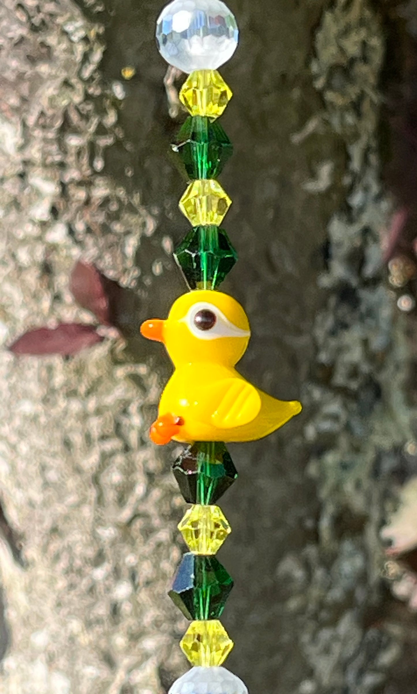 Yellow & Green Glass Beads and Cute Yellow Duck Suncatcher