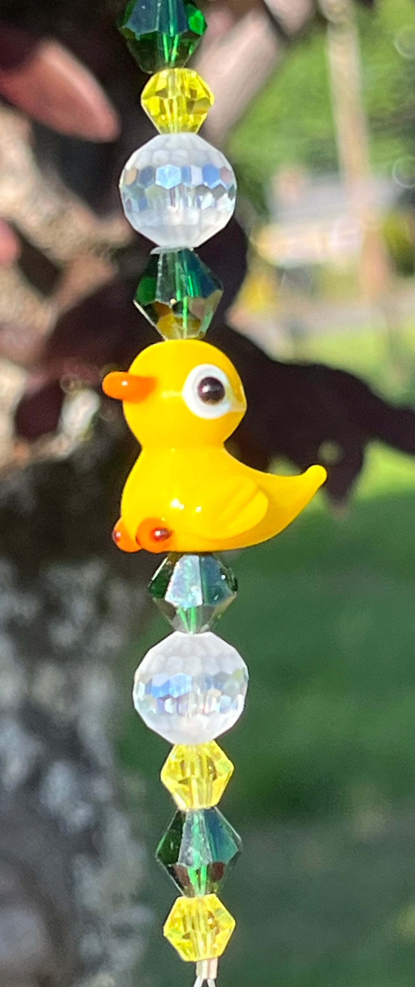 Green & Yellow Glass Beads and Cute Yellow Duck Suncatcher